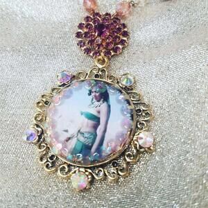 Belly Dance Necklace Samia Gamal Rhinestone Cameo Beaded Art Necklace